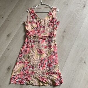 H & M Pink Floral Sleeveless Dress Spring summer Women's Size 12 tie waist‎ midi